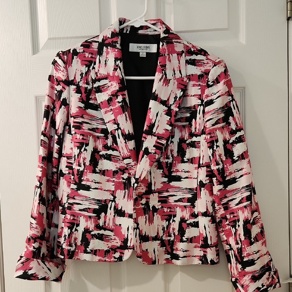 Jones Studio Pink, White and Black Abstract Blazer Women's Size 8